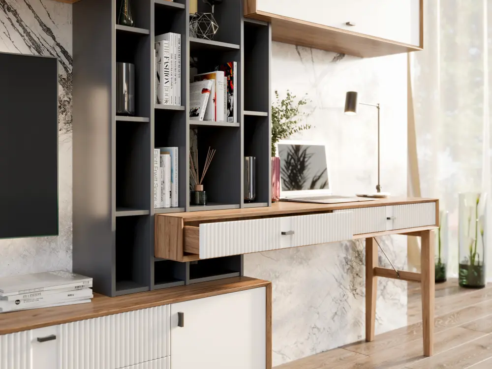 Комплект мебели в гостиную Бари композиция №2 (Дуб Золотой/Белый) ЛД | Интернет магазин Масса Мебель