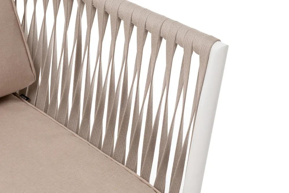 "Касабланка" диван 2-местный плетеный из роупа, каркас алюминий светло-серый (RAL7035) шагрень, роуп серо-коричневый 23мм, ткань Savana ivory (sis) | Интернет магазин Масса Мебель