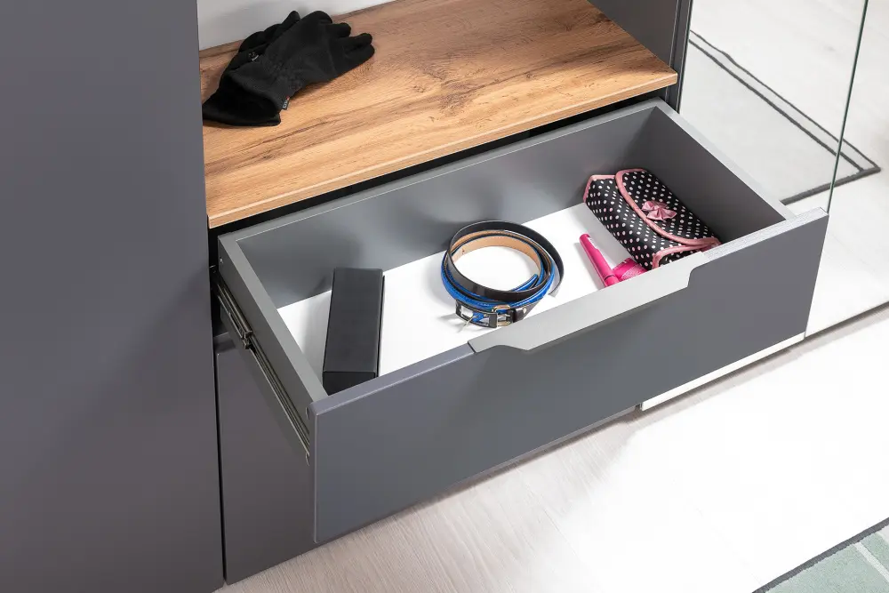 Тумба для обуви Октава 16.127 Серый Графит/Дуб Золотой CRAFT (Mob) | Интернет магазин Масса Мебель