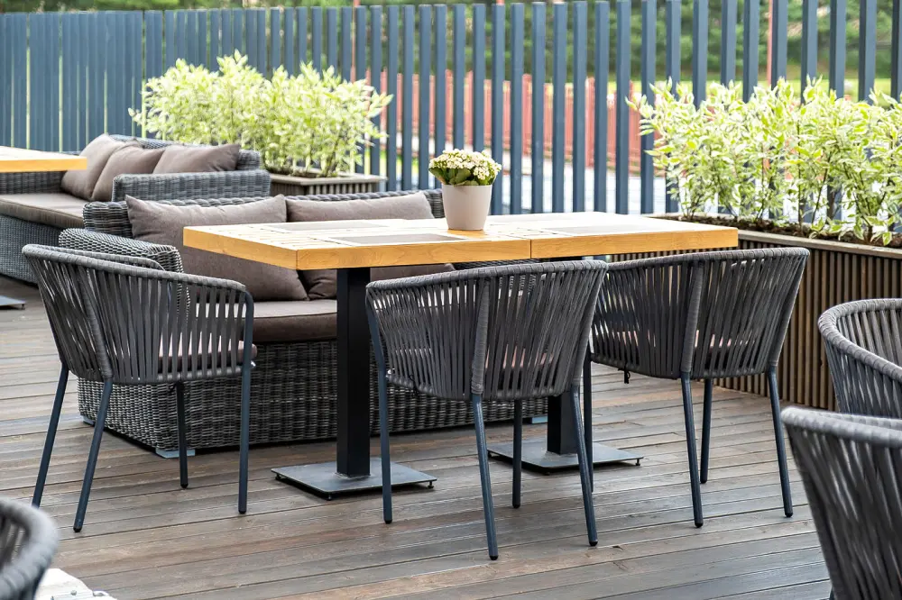 "Бордо" стул плетеный из роупа, каркас алюминий темно-серый (RAL7024) шагрень, роуп серый 15мм, ткань серая (sis) | Интернет магазин Масса Мебель