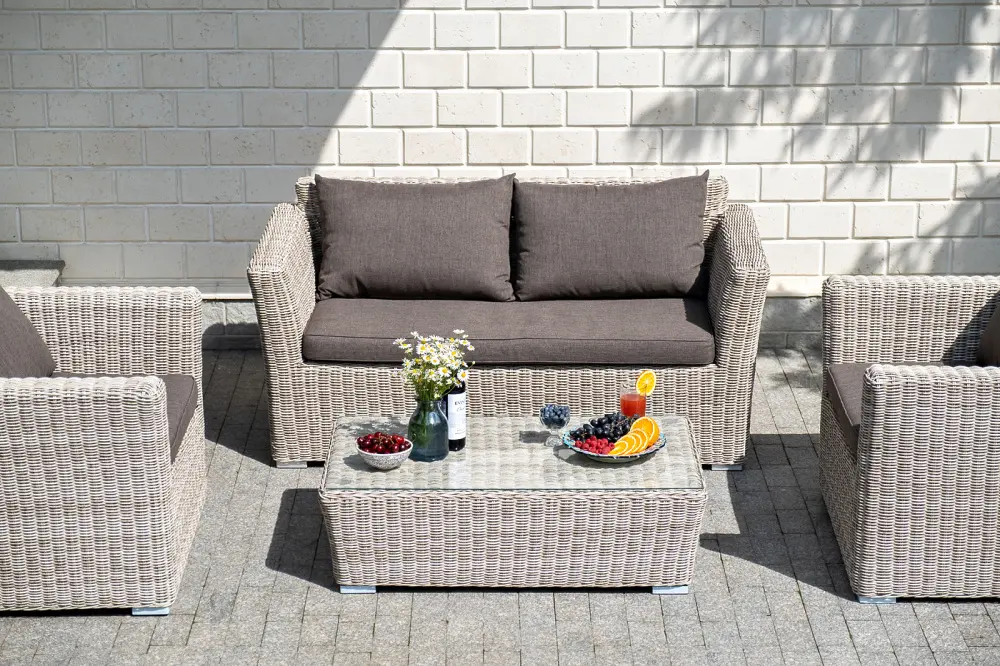 "Капучино" диван из искусственного ротанга двухместный, цвет бежевый (sis) | Интернет магазин Масса Мебель