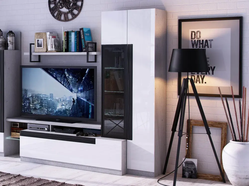 Комплект мебели в гостиную Кёльн композиция №1 (Метрополитан Грей/Белый) ЛД | Интернет магазин Масса Мебель