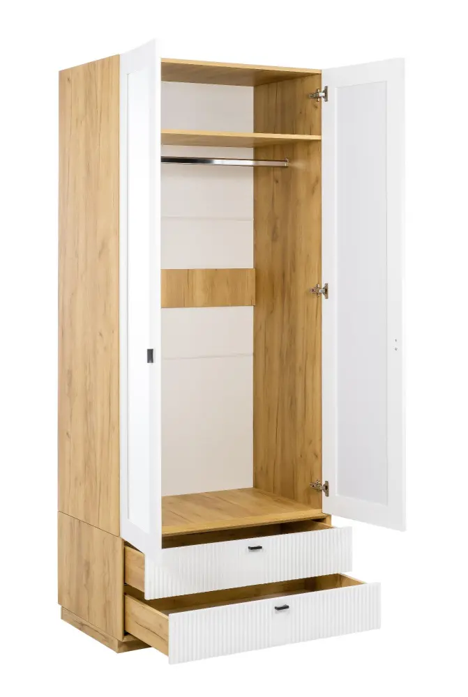 Шкаф двухстворчатый с зеркалом Бари (Дуб Золотой/Белый) ЛД | Интернет магазин Масса Мебель