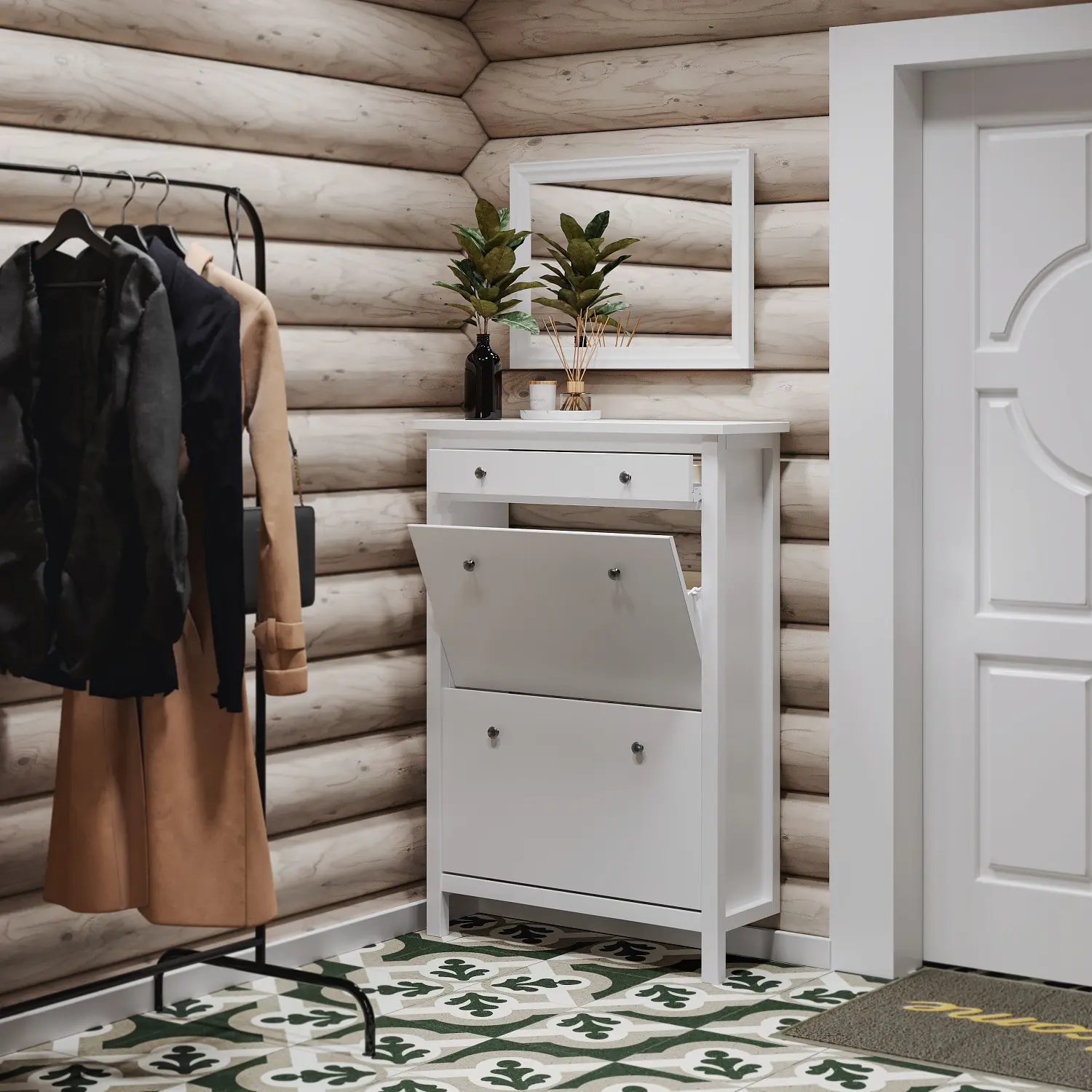 Тумба для обуви Кантри 03 белый (GL) снято