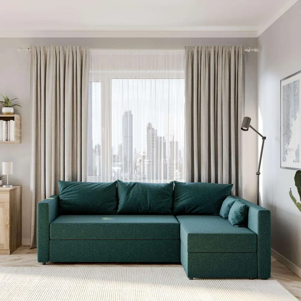 Диван трехместный с угловой секцией Вало ДП бирюза рогожка (GL) | Интернет магазин Масса Мебель