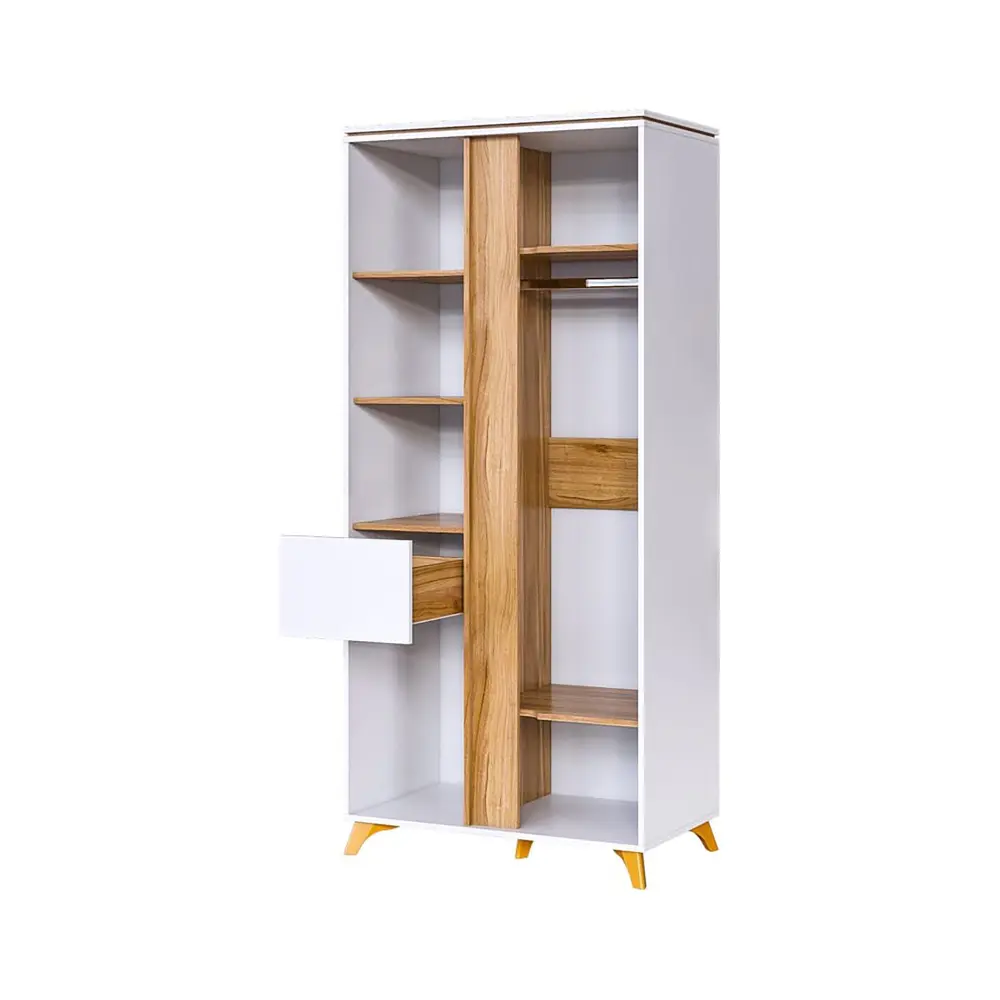 Шкаф двухстворчатый с ящиком Сканди (белый снег/орех лион) | Интернет магазин Масса Мебель