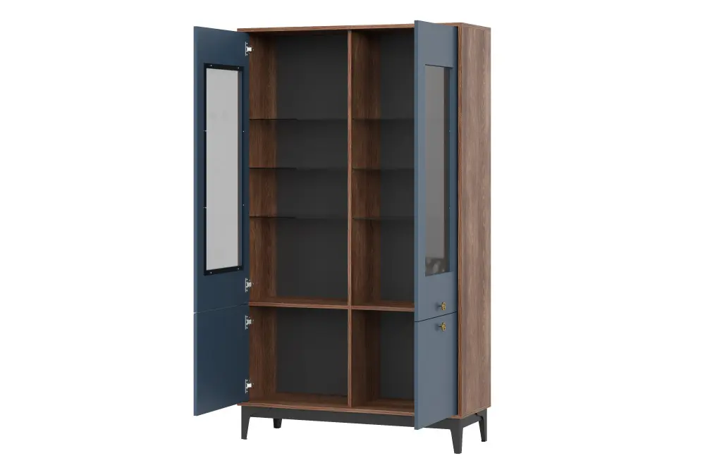Шкаф-витрина Brass ШКС-2 синий/каштан (NK) | Интернет магазин Масса Мебель