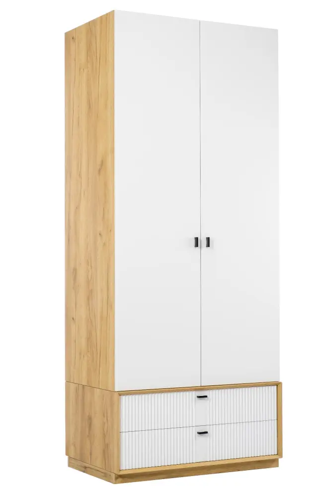 Шкаф двухстворчатый Бари  (Дуб Золотой/Белый) ЛД | Интернет магазин Масса Мебель
