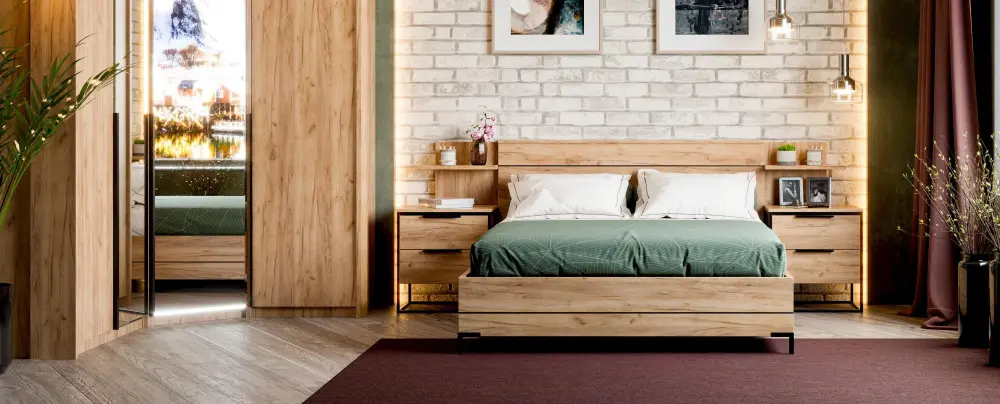 Кровать двуспальная Норд с подъемным механизмом 180/160/140 (Дуб золотой) ЛД - интернет магазин Масса Мебель