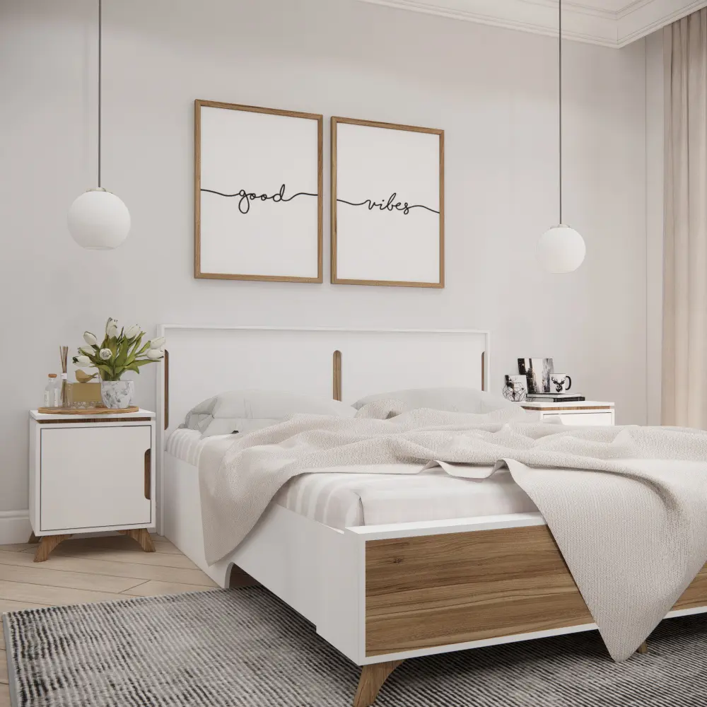 Кровать двуспальная Сканди 160х200 Белый снег/Орех лион (CLP) | Интернет магазин Масса Мебель