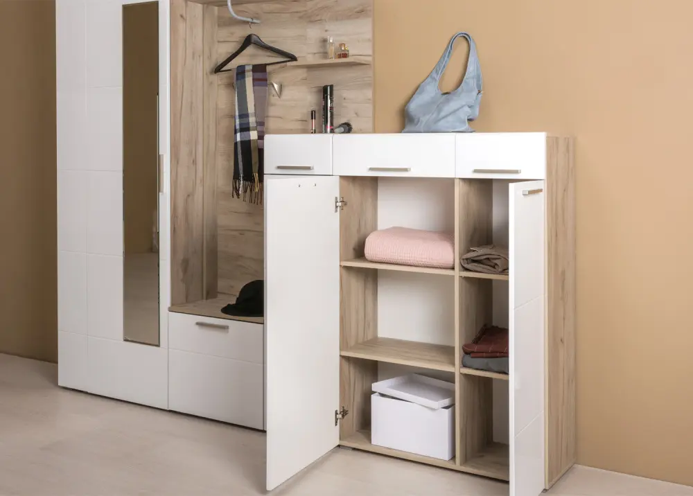 Комплект мебели в прихожую Лайн №1  Дуб серый крафт/белый глянец (Mob) | Интернет магазин Масса Мебель