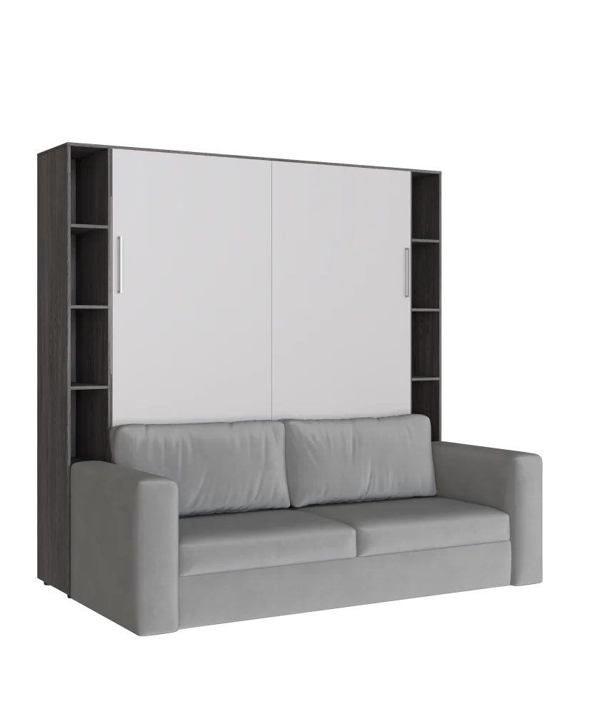 Встроенная кровать-трансформер с диваном черный ясень / перламутр | Интернет магазин Масса Мебель