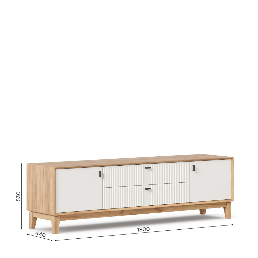 Тумба под ТВ 1800 Бари (Дуб Золотой/Белый) | Интернет магазин Масса Мебель