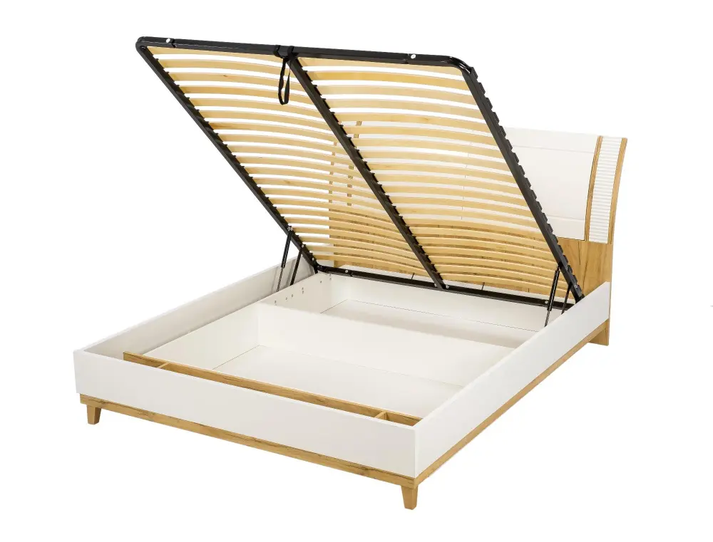 Кровать двуспальная Бари 160х200 с подъёмным механизмом и с нишами в изголовье (Дуб Золотой/Белый) ЛД | Интернет магазин Масса Мебель