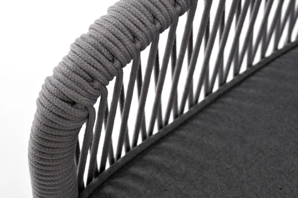 "Канны" диван 3-местный плетеный из роупа, каркас алюминий белый шагрень, роуп светло-серый круглый, ткань серая (sis) - интернет магазин Масса Мебель