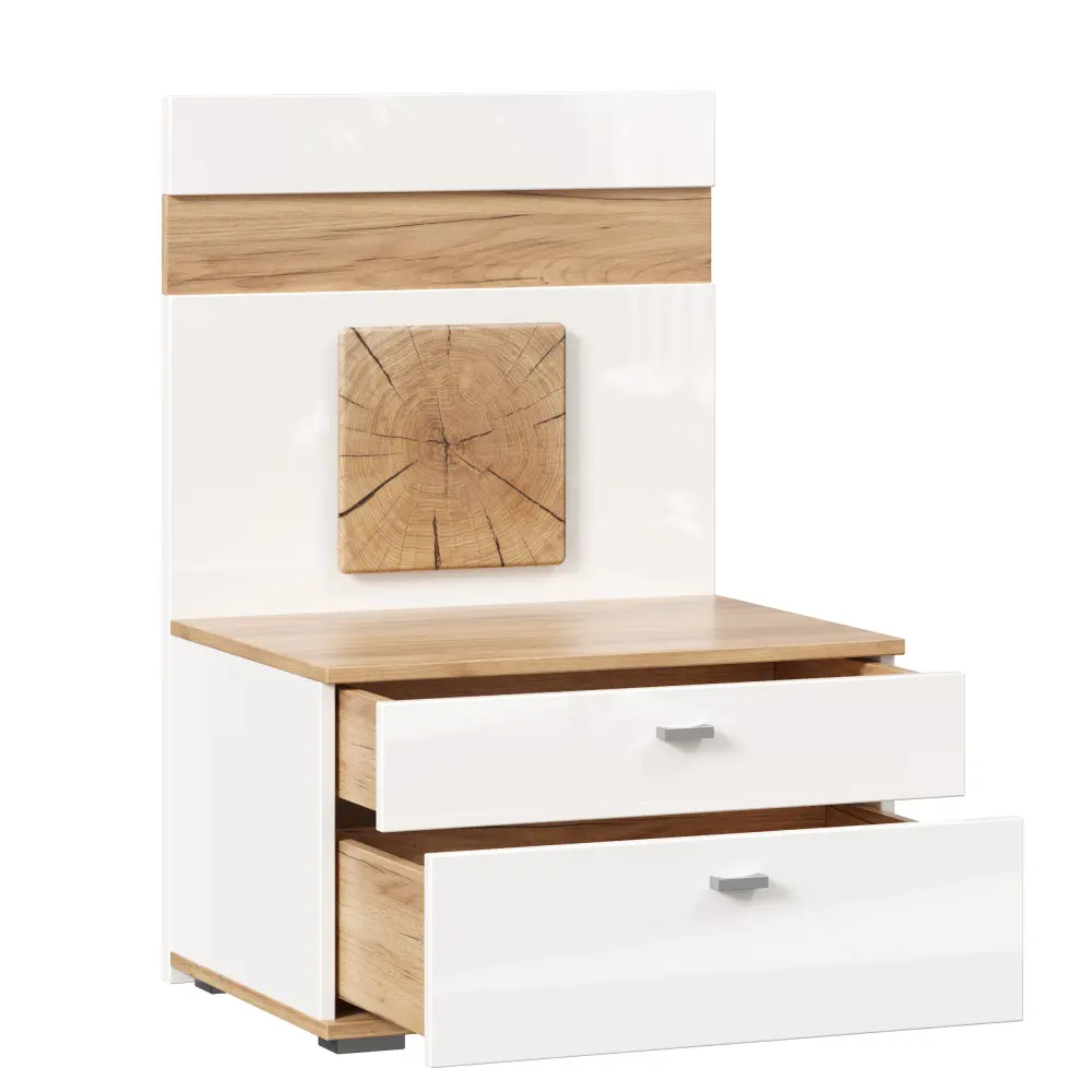 Тумба прикроватная с декоративным щитом Фиджи  (Дуб Золотой/Белый) ЛД - интернет магазин Масса Мебель