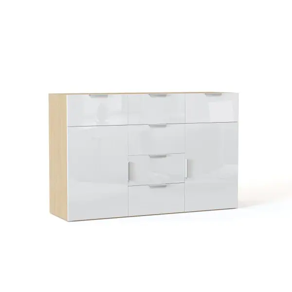 NEO Комод с 2-мя дверьми и 6-ю ящиками 1500х960х430 белый глянец