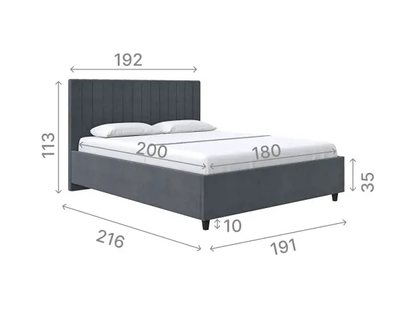 Кровать мягкая двуспальная Саманта 180х200 (MSS) (Серый)