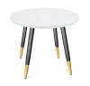 Стол обеденный круглый SHT-TU14 d-80 МДФ белоснежная шагрень/черный металл/золото (SHF)