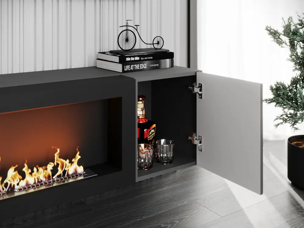 Тумба ТВ навесная с биокамином Point Т-28 Серый Графит (NK) | Интернет магазин Масса Мебель