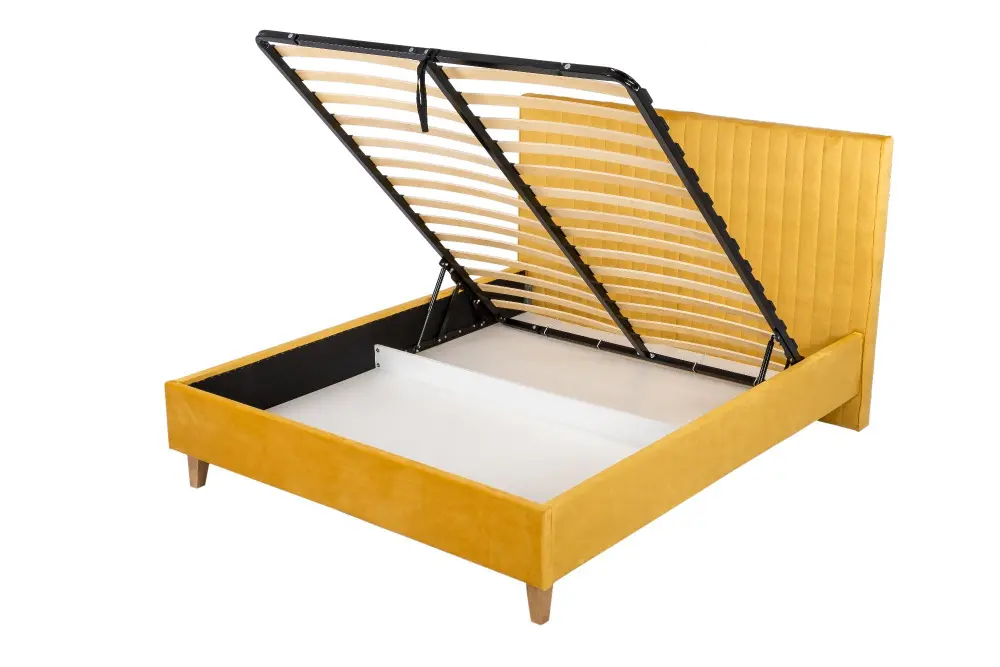 Кровать мягкая двуспальная Бари 160х200 с подъёмным механизмом (Горчичный велюр) ЛД | Интернет магазин Масса Мебель