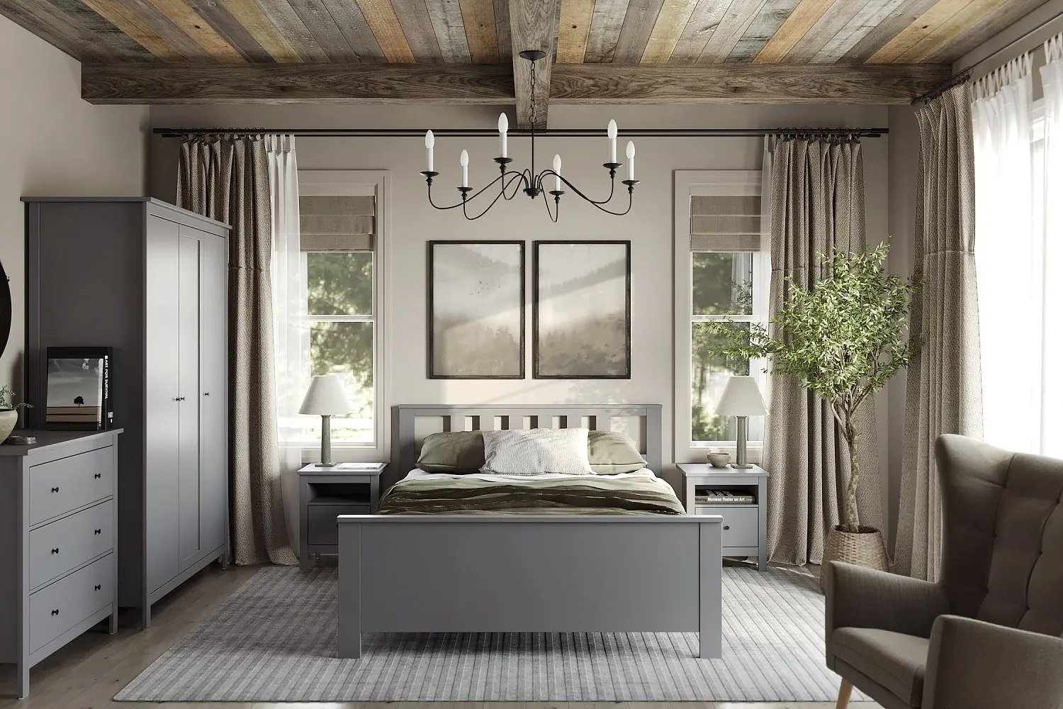 Кровать двуспальная Сага 140х200 серая (GL)