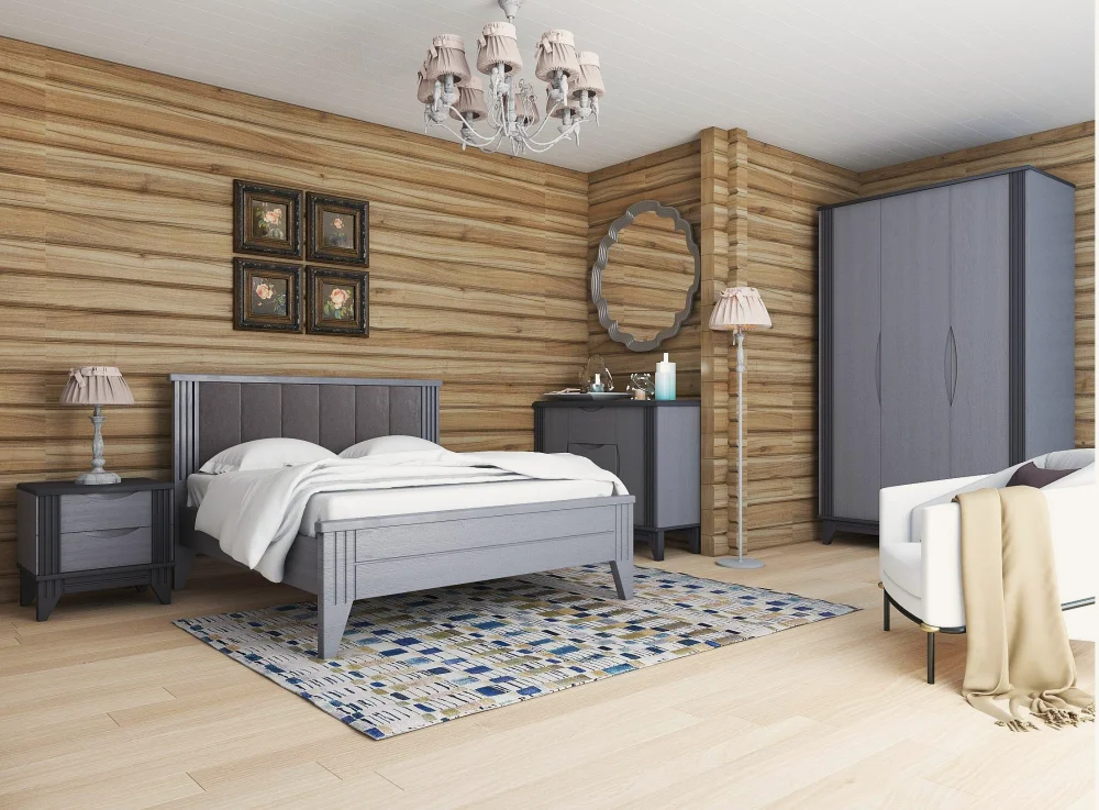 Кровать двуспальная Верона с мягкой спинкой, массив, серый (BR) - интернет магазин Масса Мебель