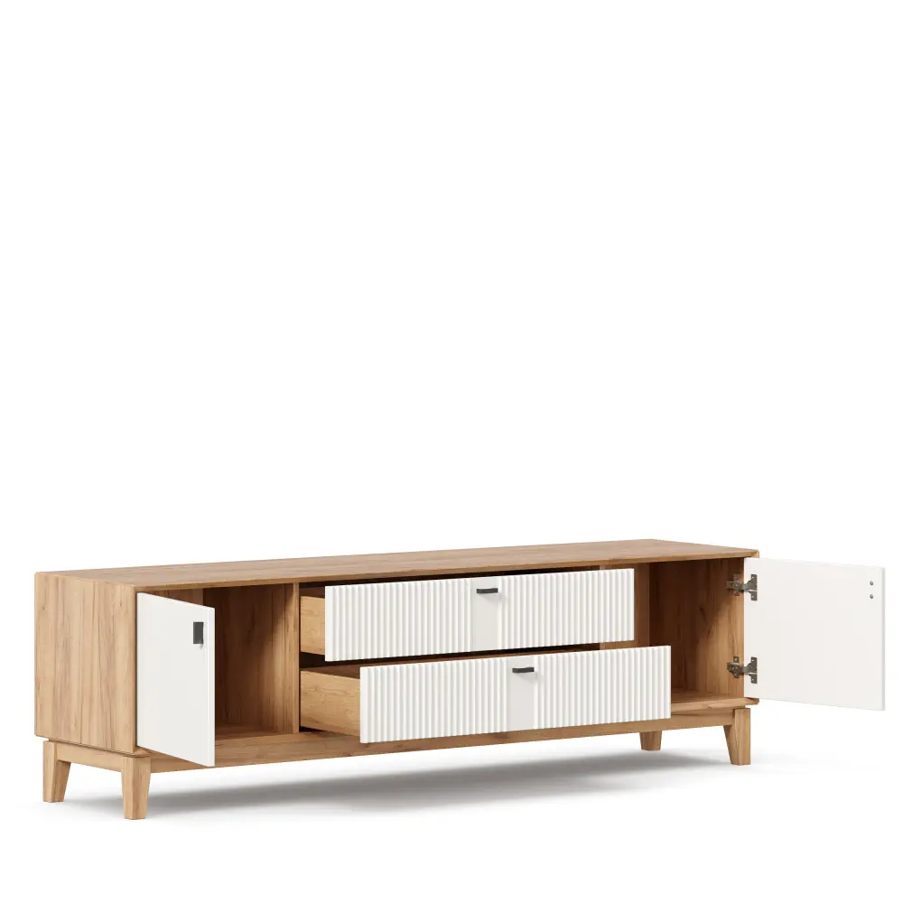 Тумба под ТВ 1800 Бари (Дуб Золотой/Белый) | Интернет магазин Масса Мебель