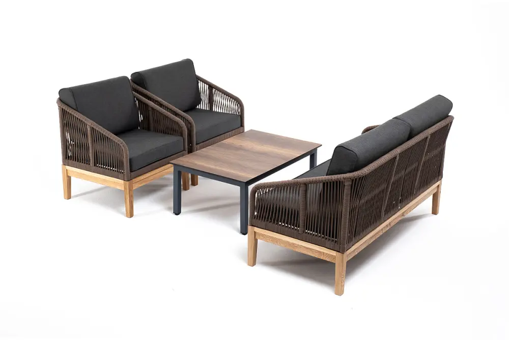 "Канны" лаунж-зона 4-ая из роупа со столиком "Канны" цвета "дуб", основание дуб, роуп коричневый (sis) | Интернет магазин Масса Мебель