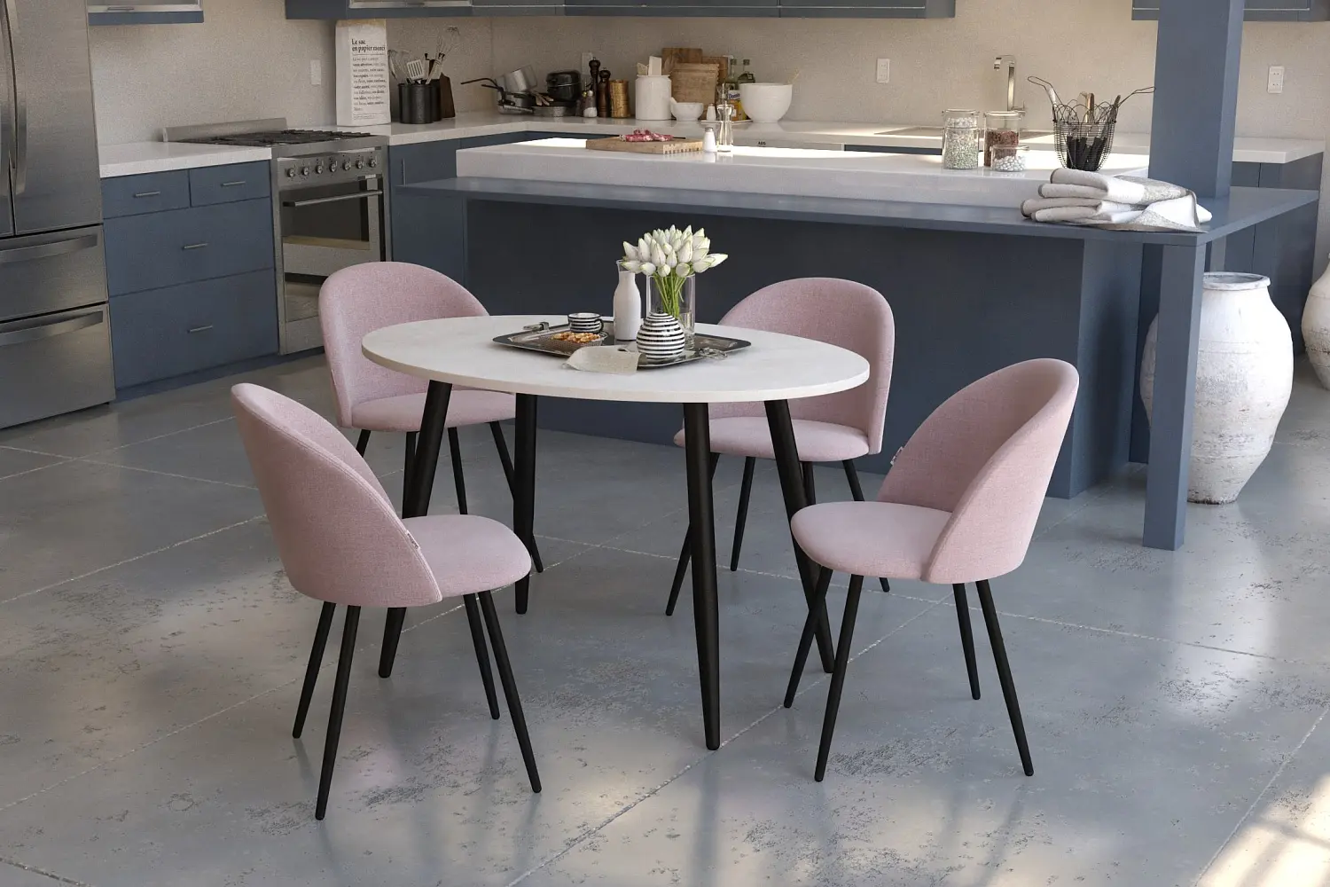 Стол обеденный овальный SHT-TU14 /TT 120х80 МДФ черный металл / бетон крем (SHF)