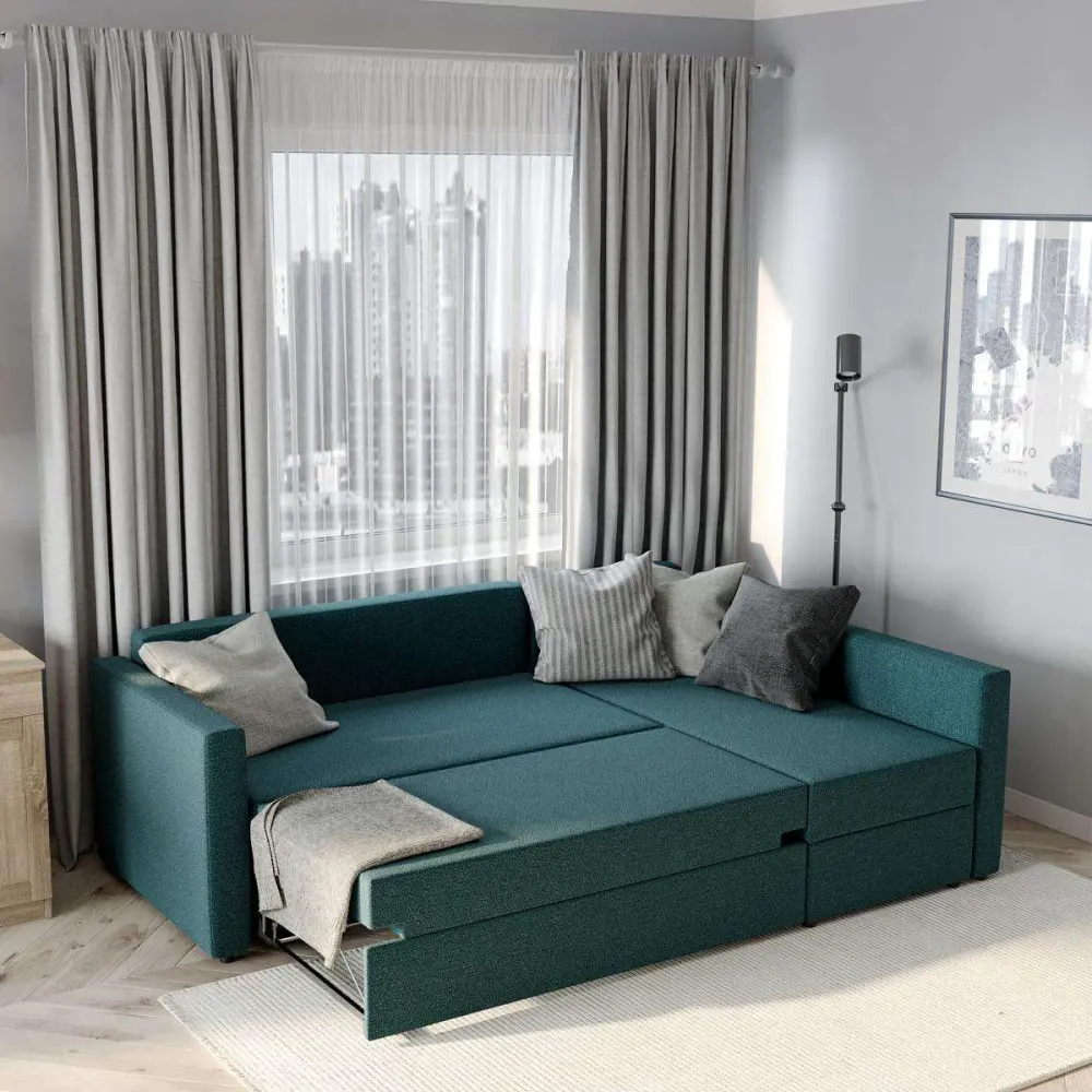 Диван трехместный с угловой секцией Вало ДП бирюза рогожка (GL) | Интернет магазин Масса Мебель