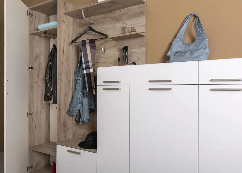 Шкаф многоцелевой для прихожей Лайн 10.16 Дуб серый /белый глянец (Mob) - интернет магазин Масса Мебель