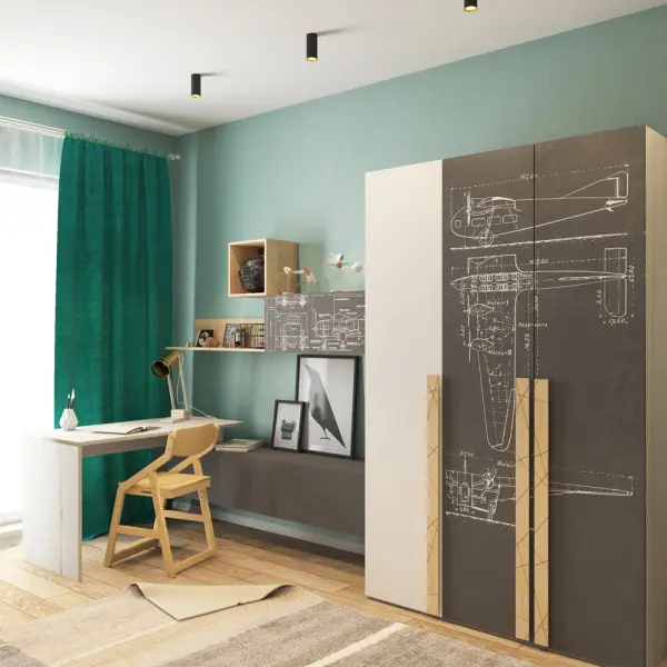 Шкаф двухстворчатый  НьюТон Грэй АВИАТОР Темно серый лофт (POP) - интернет магазин Масса Мебель