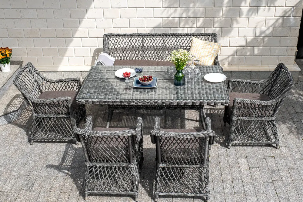 "Латте" плетеный стол из искусственного ротанга 160х90см, цвет графит (sis) - интернет магазин Масса Мебель