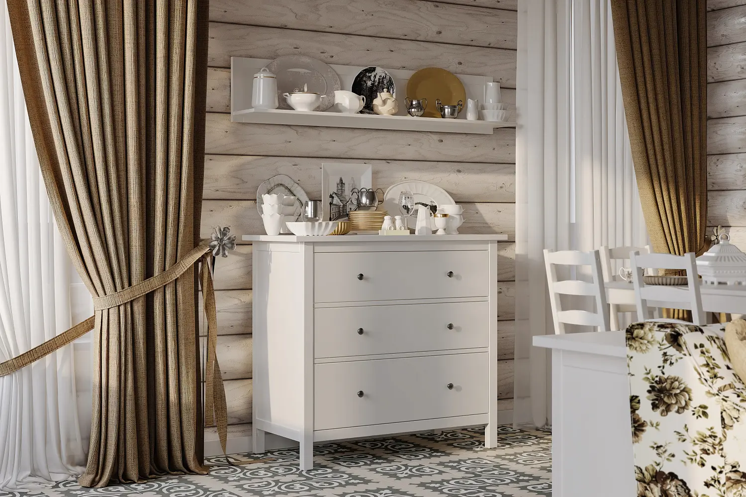 Комод с тремя ящиками Кантри 03 белый (GL) снято