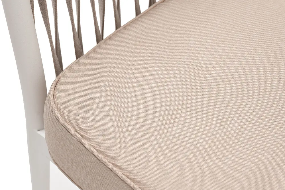 "Касабланка" диван 2-местный плетеный из роупа, каркас алюминий светло-серый (RAL7035) шагрень, роуп серо-коричневый 23мм, ткань Savana ivory (sis) | Интернет магазин Масса Мебель