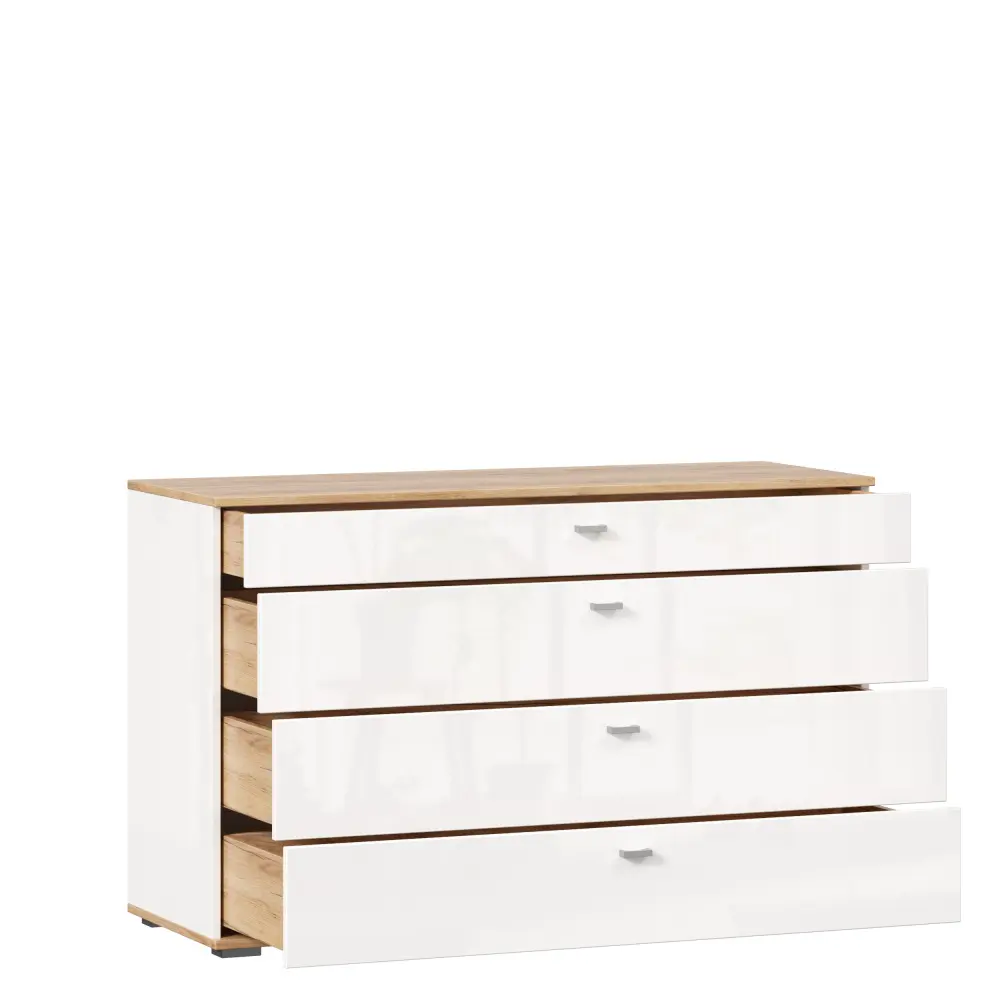 Комод Фиджи 1200 с 4 ящиками (Дуб Золотой/Белый) ЛД - интернет магазин Масса Мебель