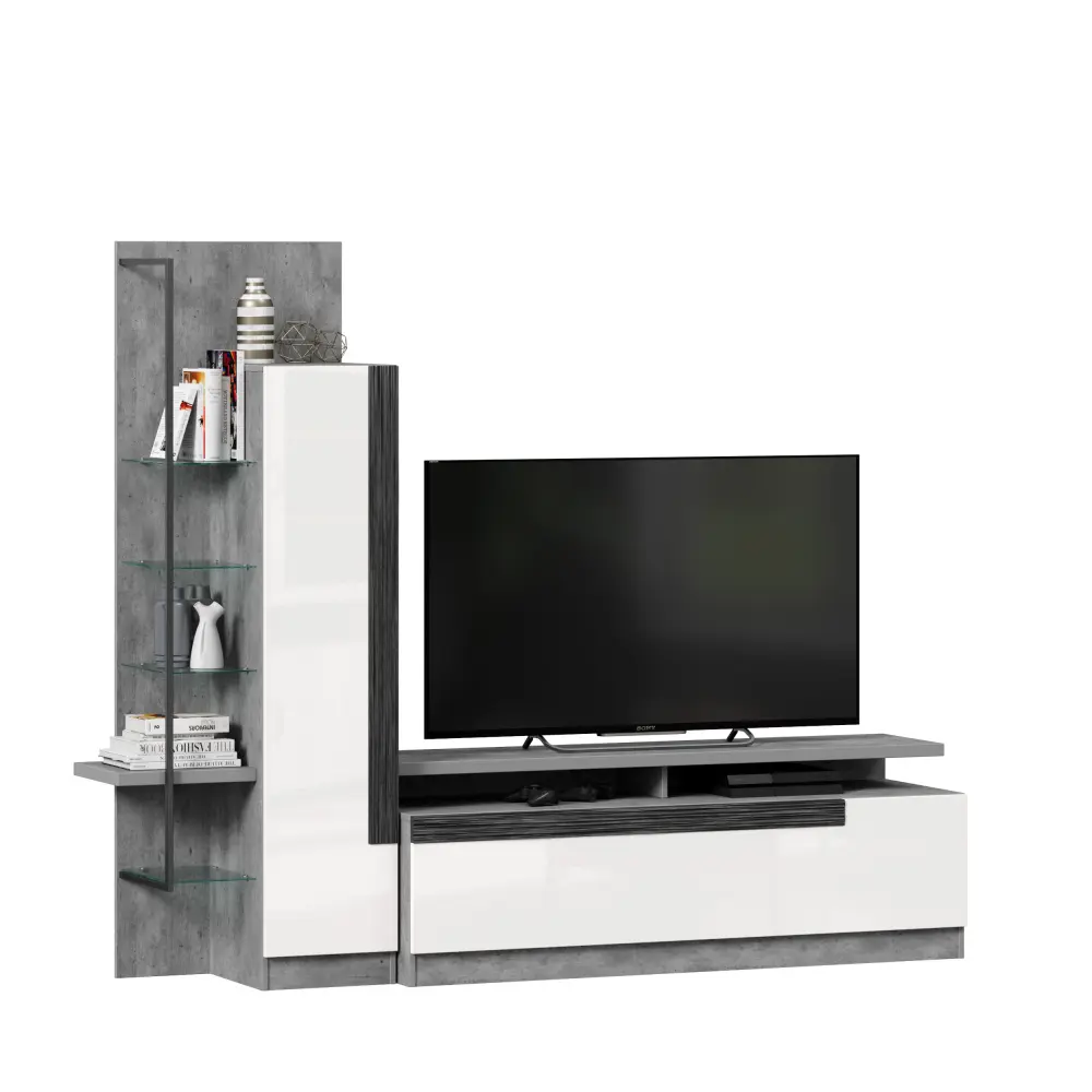 Тумба под ТВ Кёльн (Метрополитан Грей/Белый) ЛД | Интернет магазин Масса Мебель