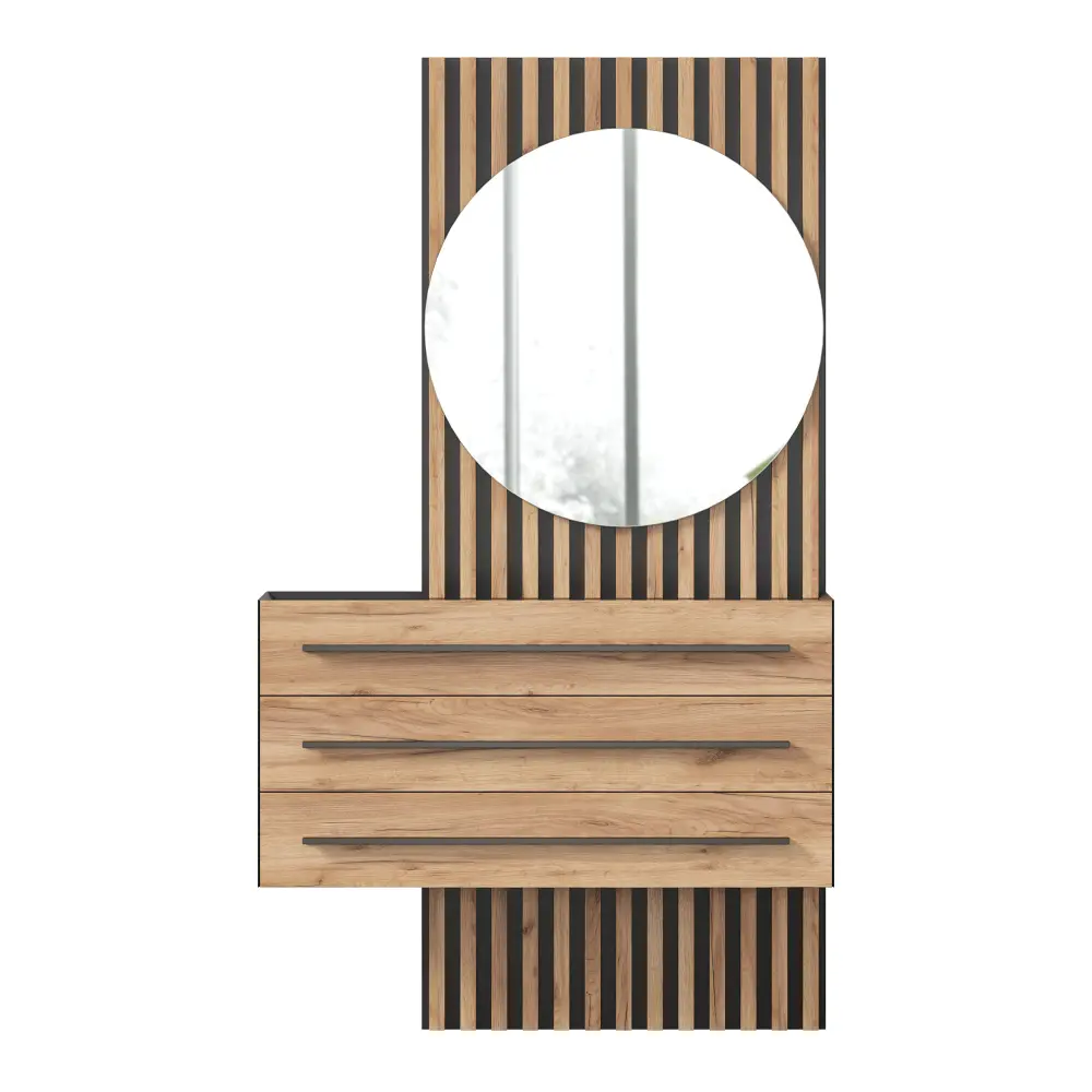 Тумба с зеркалом левая Неаполь (Черный/Дуб Золотой) ЛД | Интернет магазин Масса Мебель