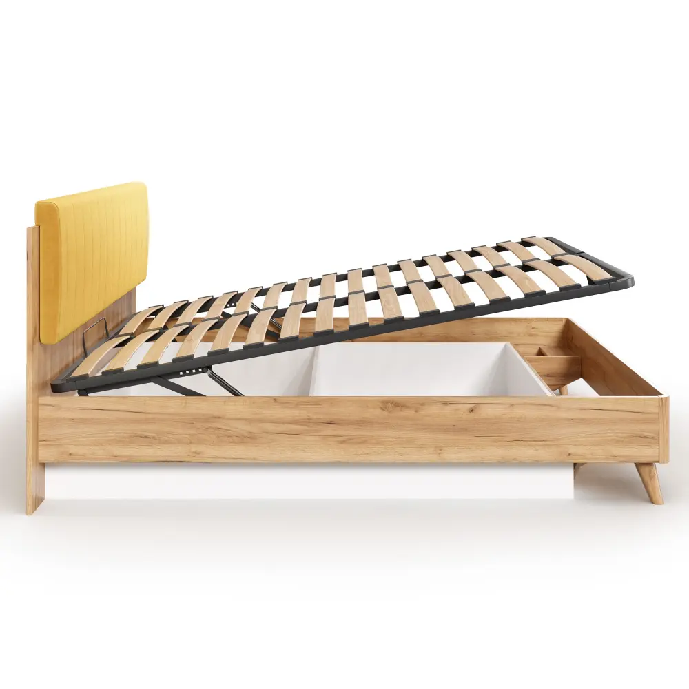 Кровать Марта-2  1600 с подъемным механизмом (вертикальная стежка Phuket) (Дуб Золотой/Горчично-желтый) | Интернет магазин Масса Мебель