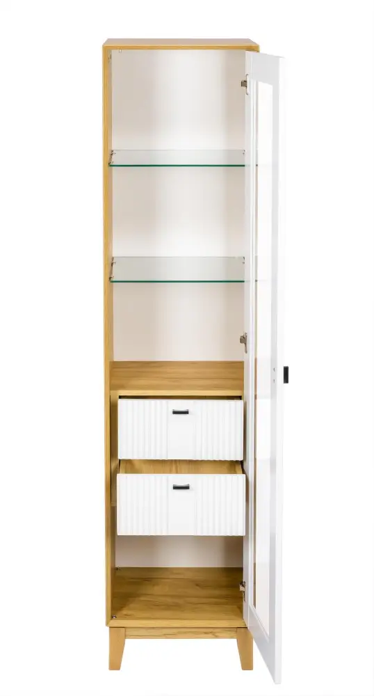 Шкаф-витрина одностворчатый Бари (Дуб Золотой/Белый) ЛД - интернет магазин Масса Мебель