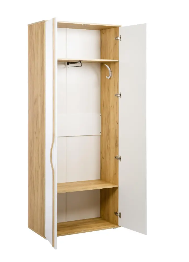 Шкаф двухстворчатый узкий Марта-2 (Дуб золотой/Белый глянец) ЛД - интернет магазин Масса Мебель