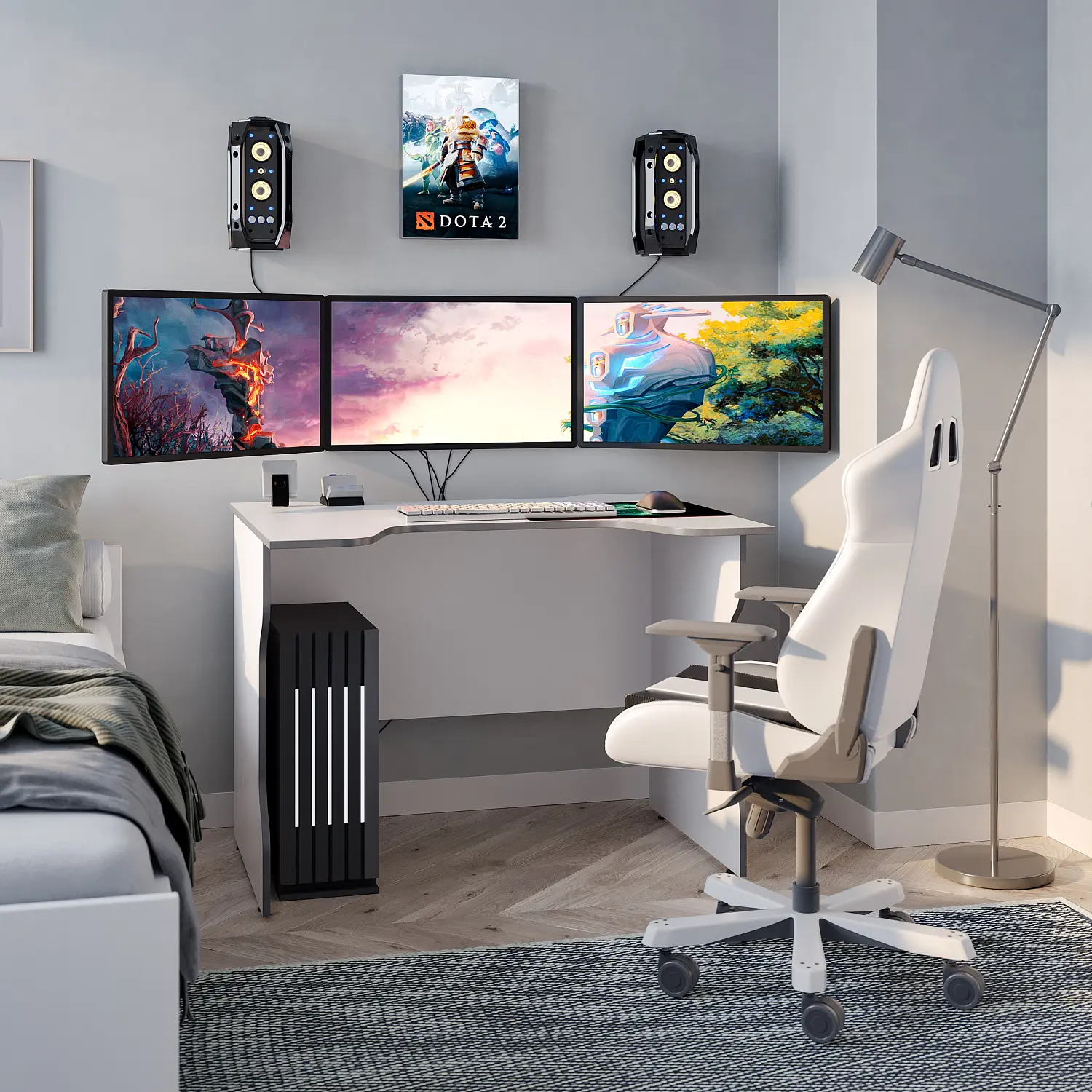 Cтол компьютерный ВАРДИГ K2 100x75 белый/серебристый (GL)