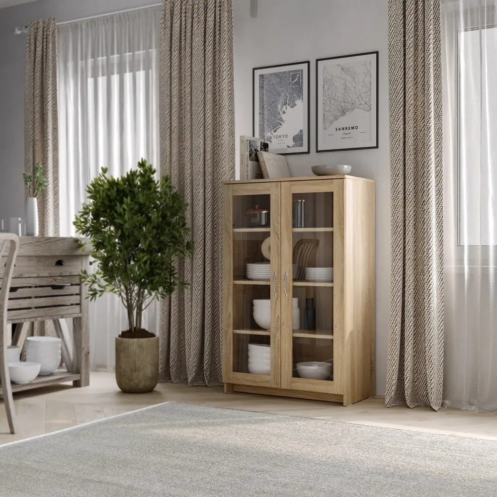 Тумба Сириус 2 двери со стеклом 78х123 дуб сонома (GL) | Интернет магазин Масса Мебель