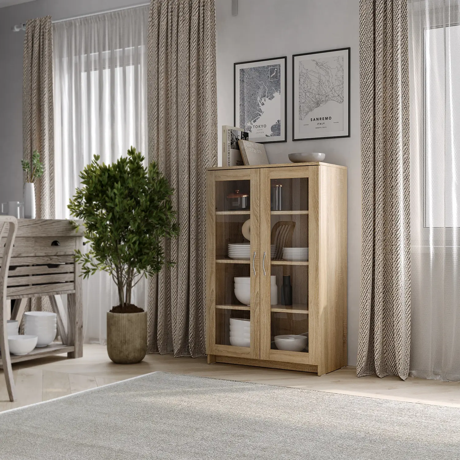 Тумба Сириус 2 двери со стеклом 78х123 дуб сонома (GL)