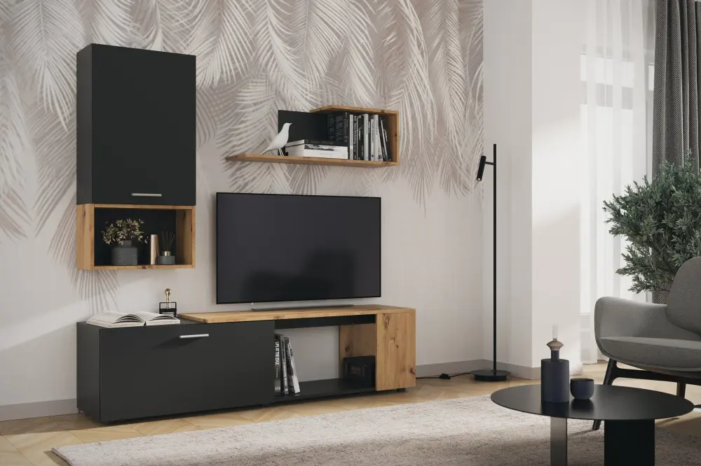 Комплект мебели в гостиную SVISS Черный/Дуб Артизан (NK) | Интернет магазин Масса Мебель