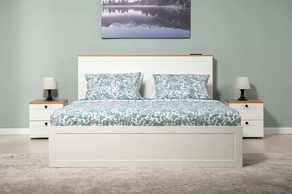 Кровать Остин 11.53 Белый шагрень/Дуб Золотой (Mob) | Интернет магазин Масса Мебель