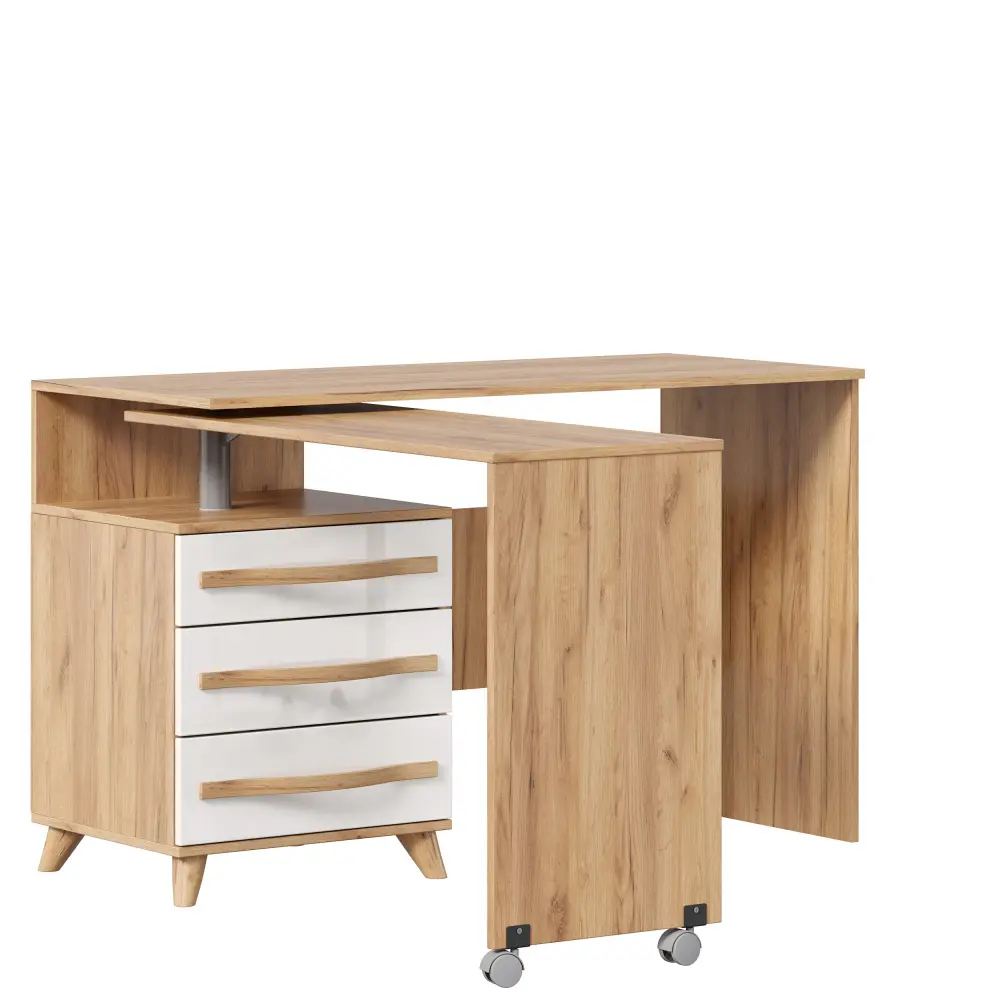 Стол письменный угол слева Марта-2 (Дуб золотой/Белый глянец) ЛД | Интернет магазин Масса Мебель