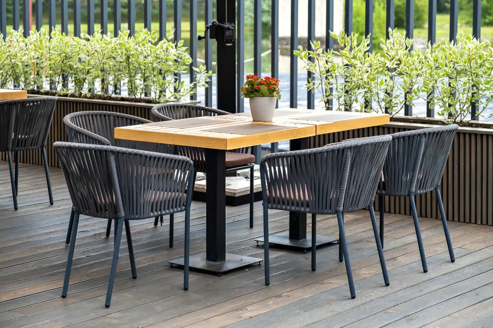 "Бордо" стул плетеный из роупа, каркас алюминий темно-серый (RAL7024) шагрень, роуп серый 15мм, ткань серая (sis) | Интернет магазин Масса Мебель