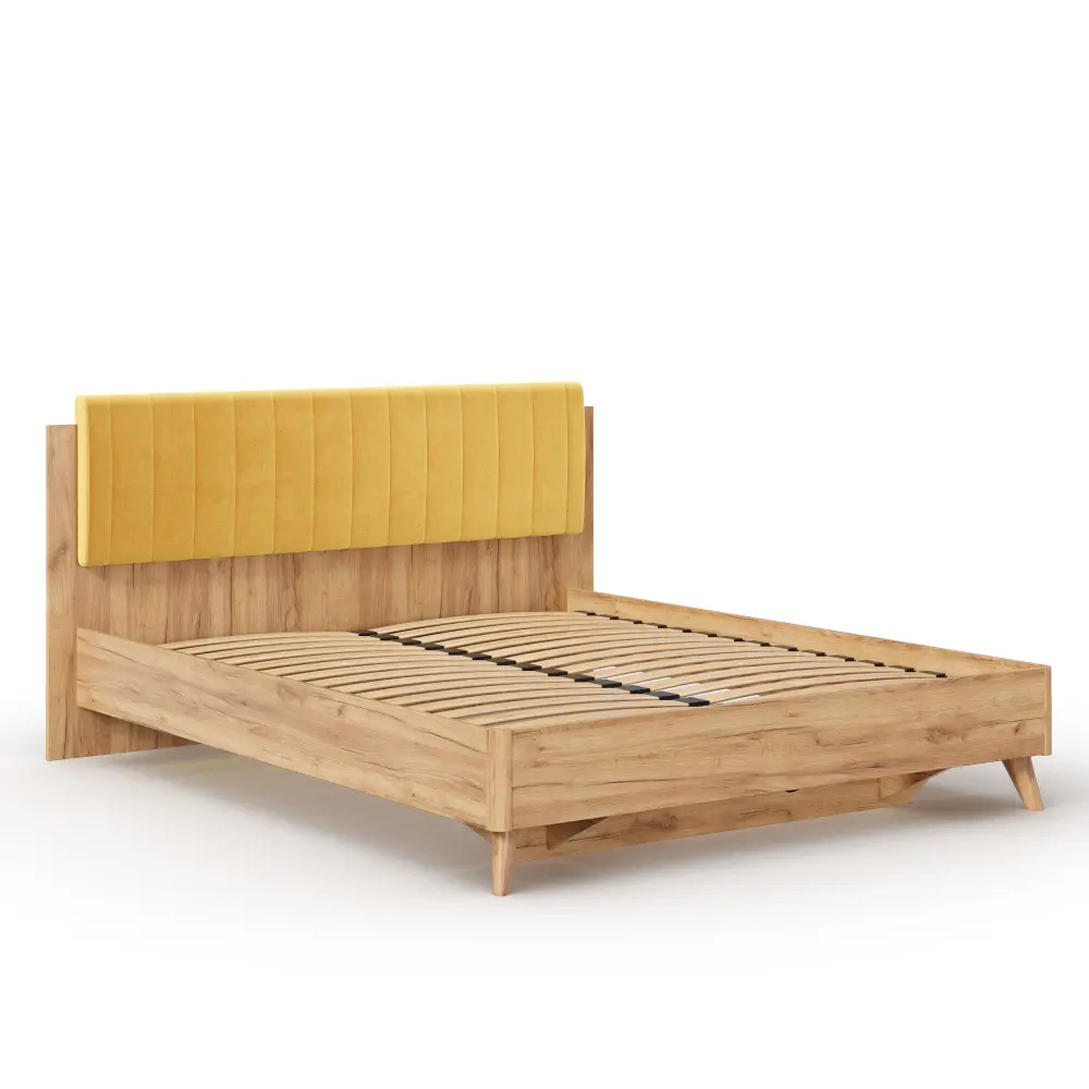 Кровать двуспальная Марта-2 160х200 (вертикальная стежка Phuket горчичный) ЛД | Интернет магазин Масса Мебель